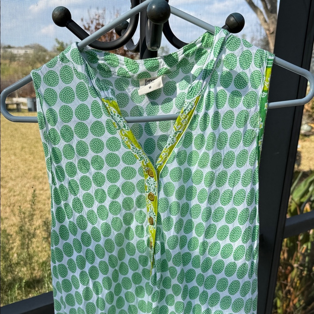 Seven islands geometric asymmetrical green & white Swim sleeveless coverup dress
